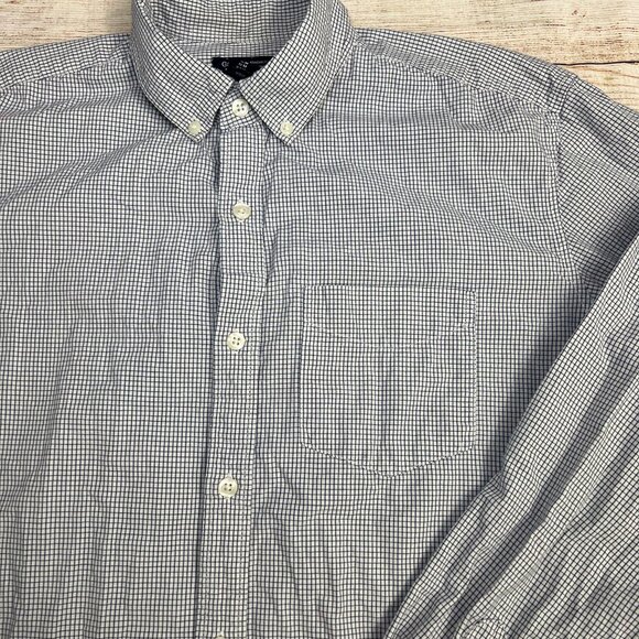 Gap Men's Standard Fit Button Up Dress Shirt Long Sleeve Navy Blue Gingham Check - Picture 2 of 7